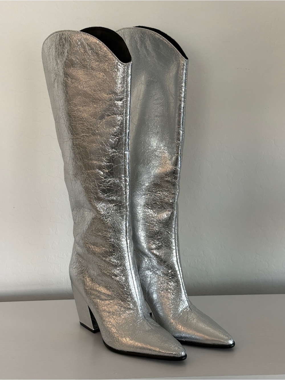 Steve Madden Silver Knee High Pointed Toe Boots